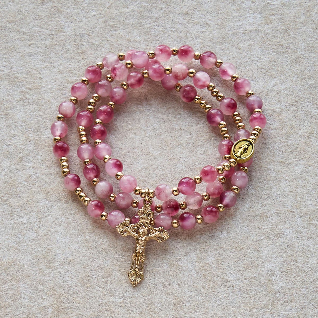 Rose Red Agate Bead Rosary Bracelet: Devotion & Heavenly Elegance
