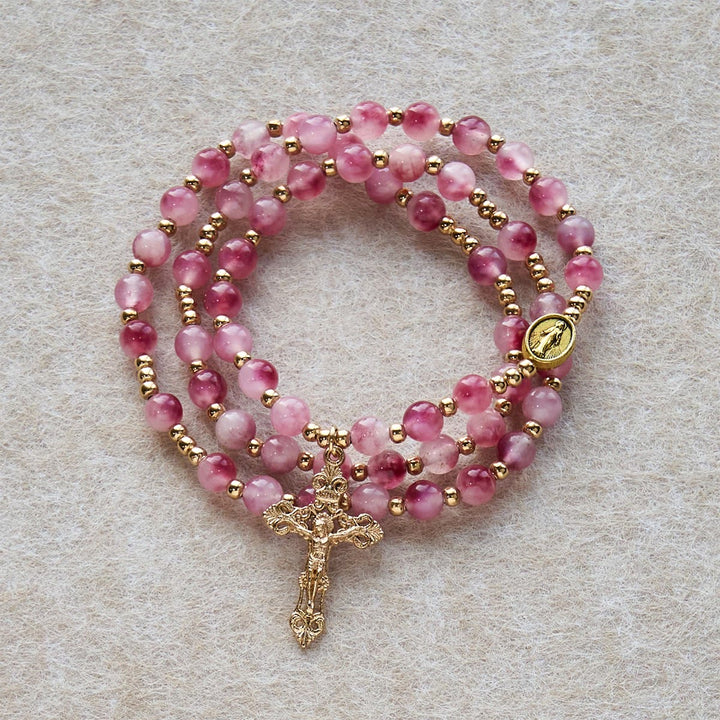 Rose Red Agate Bead Rosary Bracelet: Devotion & Heavenly Elegance