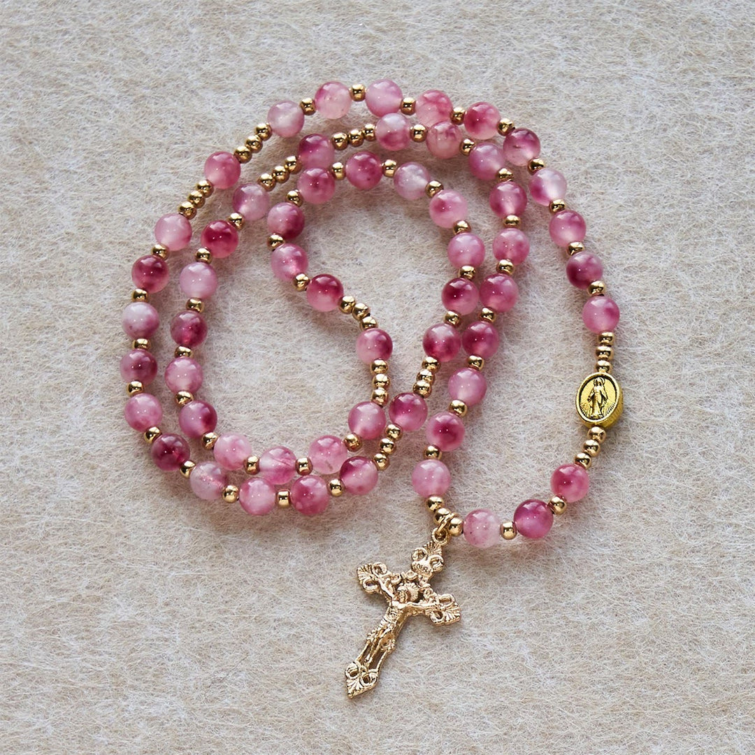 Rose Red Agate Bead Rosary Bracelet: Devotion & Heavenly Elegance