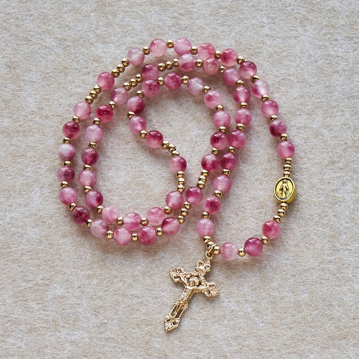 Rose Red Agate Bead Rosary Bracelet: Devotion & Heavenly Elegance
