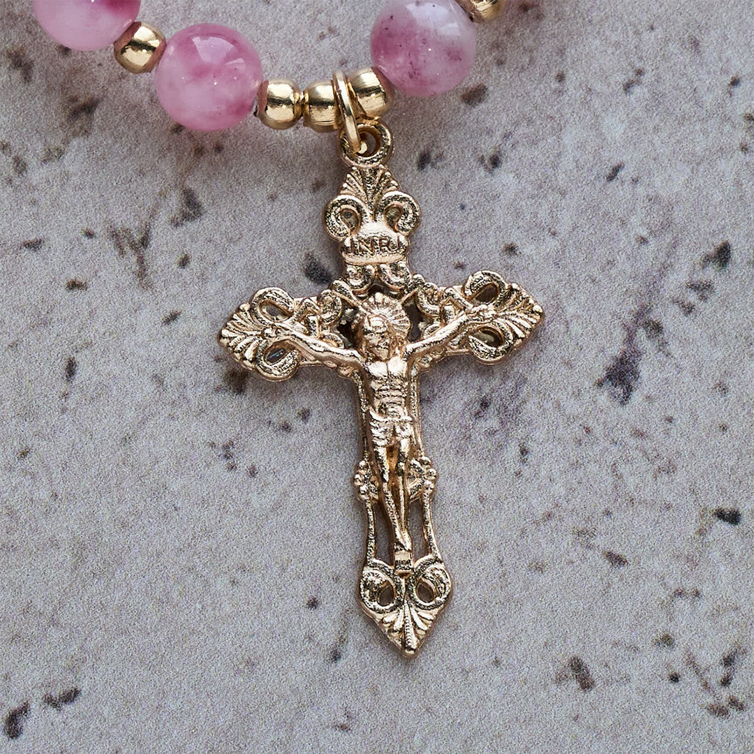 Rose Red Agate Bead Rosary Bracelet: Devotion & Heavenly Elegance