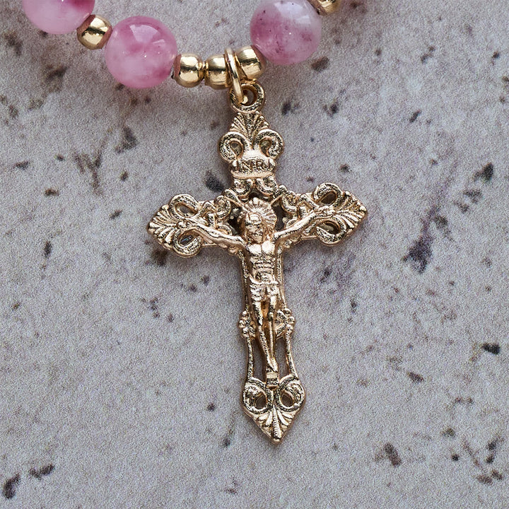 Rose Red Agate Bead Rosary Bracelet: Devotion & Heavenly Elegance