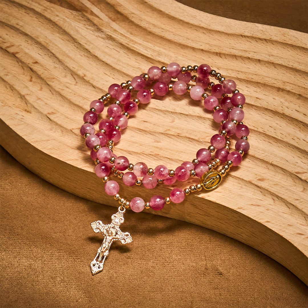 Rose Red Agate Bead Rosary Bracelet: Devotion & Heavenly Elegance