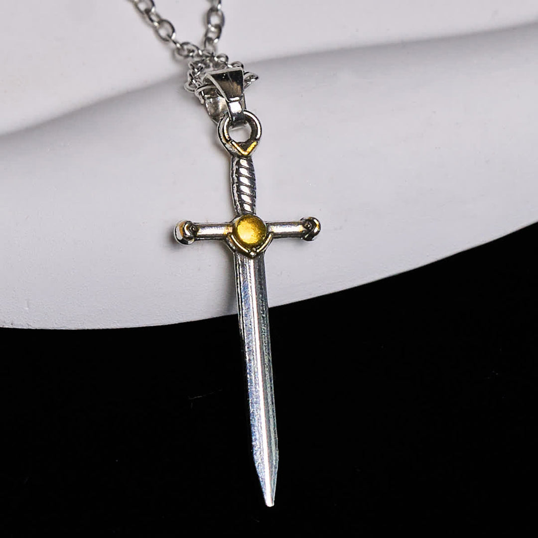 Two Tone Sword & Oval Shield St. Michael Pendant Necklace