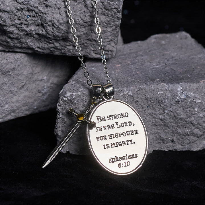 Two Tone Sword & Oval Shield St. Michael Pendant Necklace
