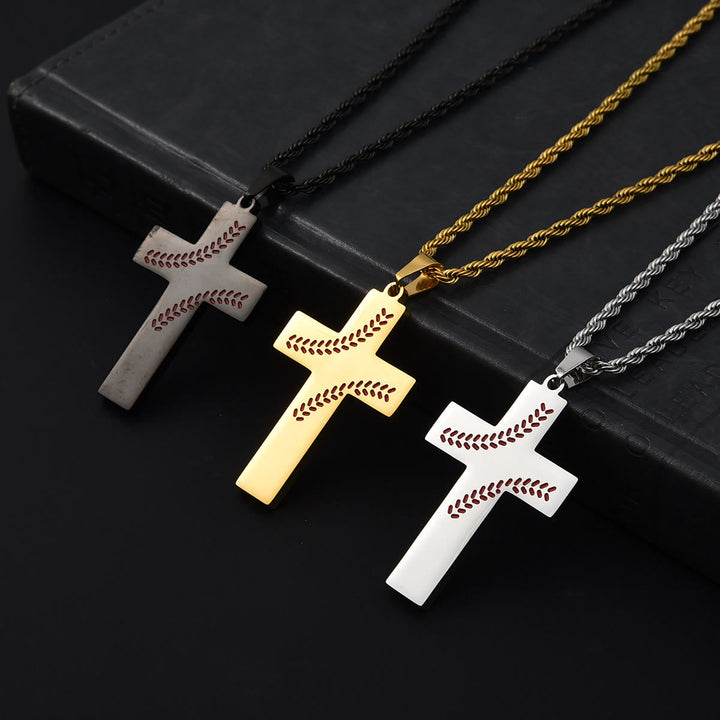 Baseball Stitch Cross Necklace: Athletic Devotion & Inspirational Quote