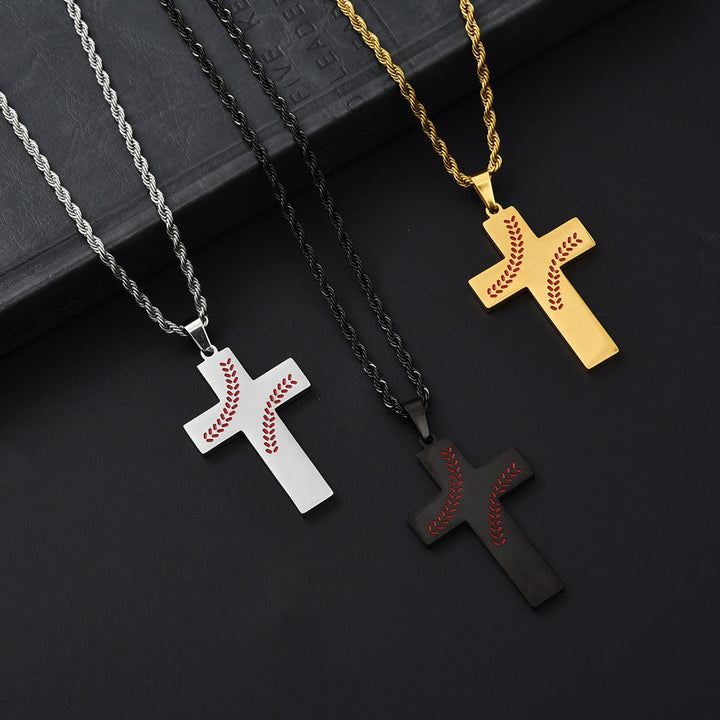 Baseball Stitch Cross Necklace: Athletic Devotion & Inspirational Quote