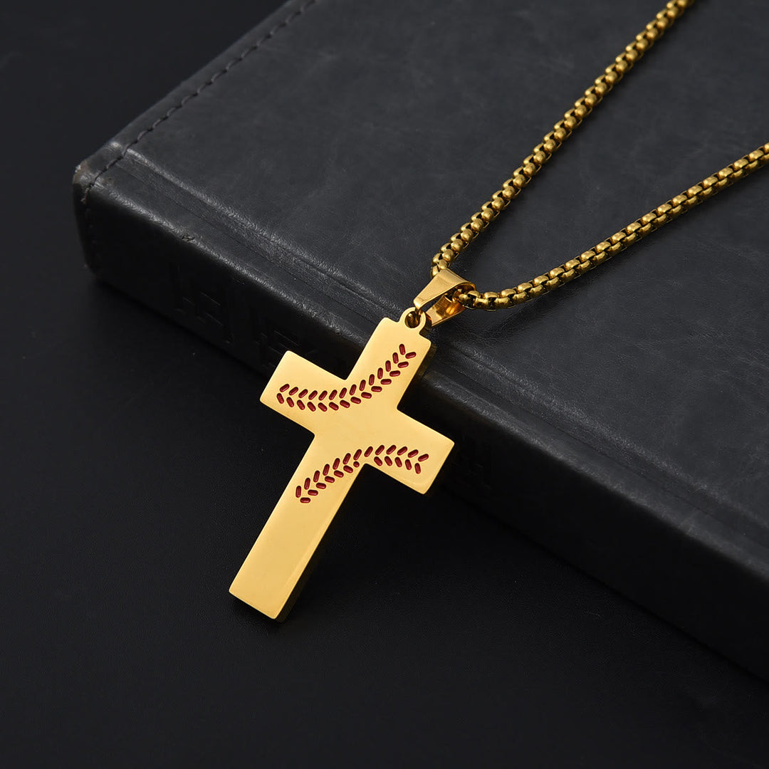 Baseball Stitch Cross Necklace: Athletic Devotion & Inspirational Quote