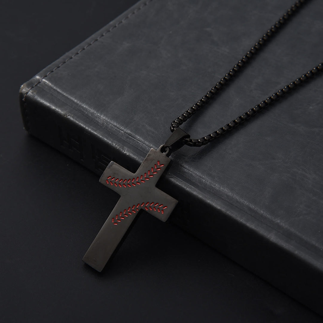 Baseball Stitch Cross Necklace: Athletic Devotion & Inspirational Quote