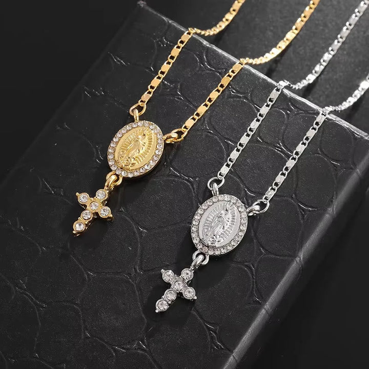 Our Lady & Cross Pendant Necklace: Divine Devotion & Timeless Elegance