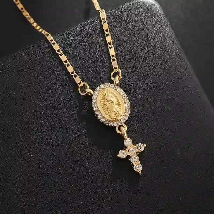 Our Lady & Cross Pendant Necklace: Divine Devotion & Timeless Elegance