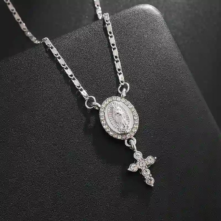 Our Lady & Cross Pendant Necklace: Divine Devotion & Timeless Elegance