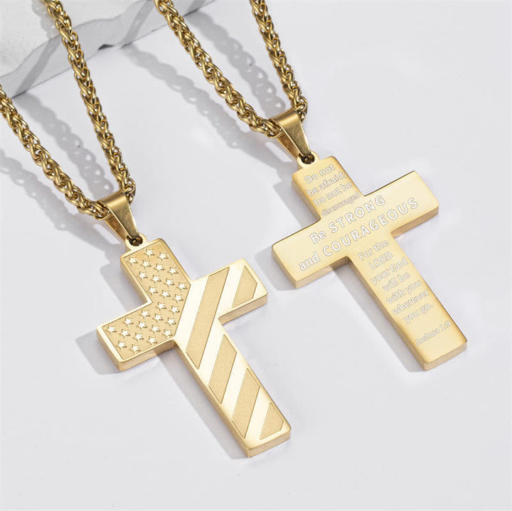 Tri-Color Cross Necklace with American Flag & Scripture: A Patriotic Expression