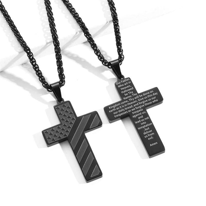Tri-Color Cross Necklace with American Flag & Scripture: A Patriotic Expression