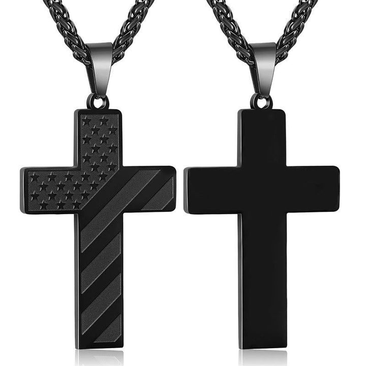 Tri-Color Cross Necklace with American Flag & Scripture: A Patriotic Expression
