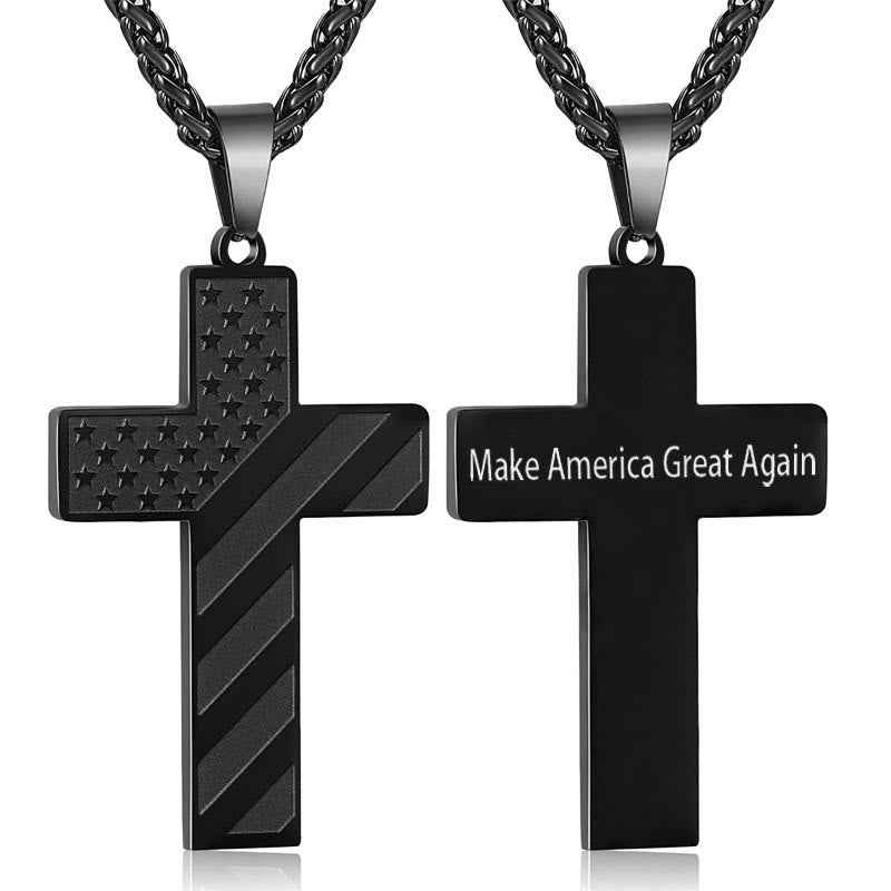 Tri-Color Cross Necklace with American Flag & Scripture: A Patriotic Expression