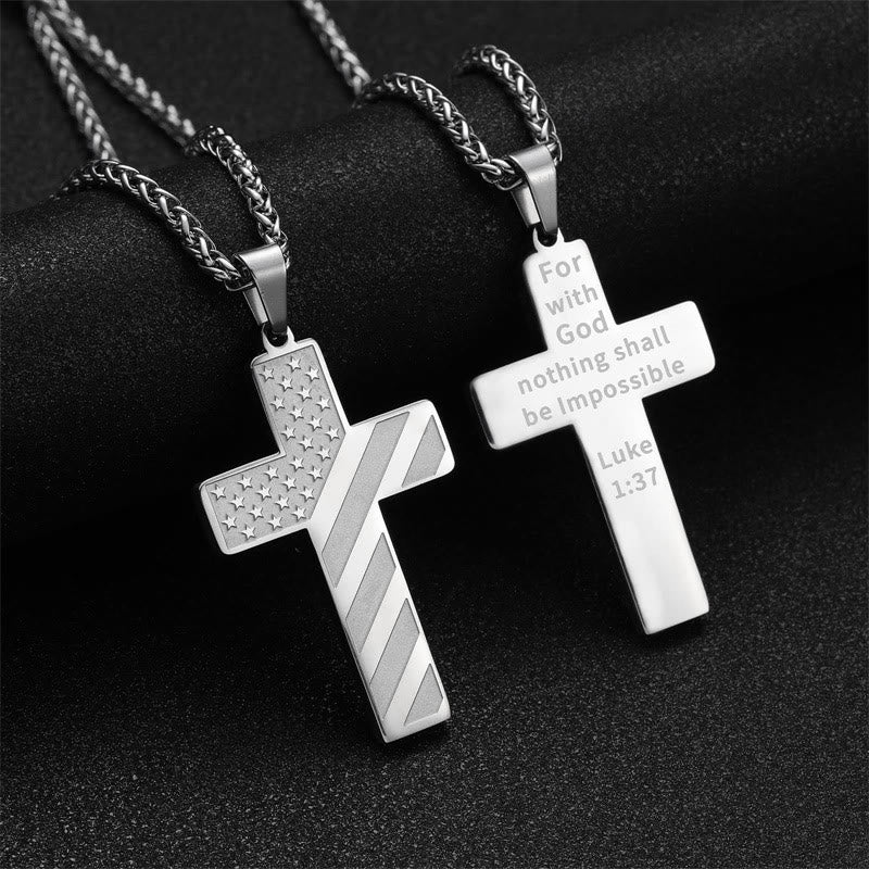 Tri-Color Cross Necklace with American Flag & Scripture: A Patriotic Expression