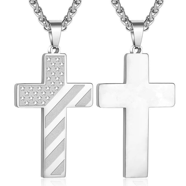 Tri-Color Cross Necklace with American Flag & Scripture: A Patriotic Expression
