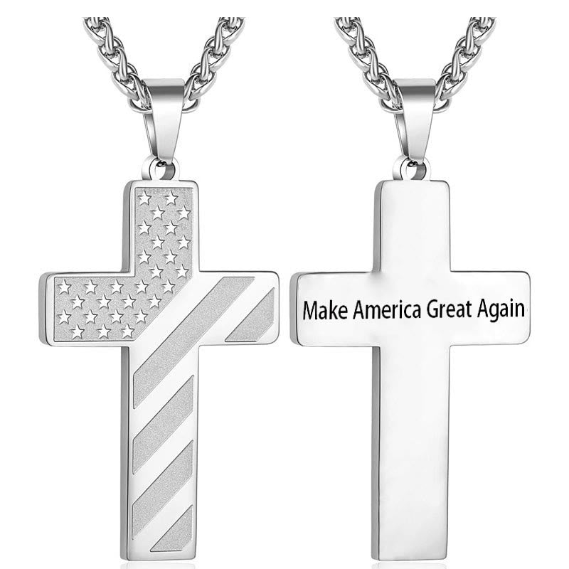 Tri-Color Cross Necklace with American Flag & Scripture: A Patriotic Expression