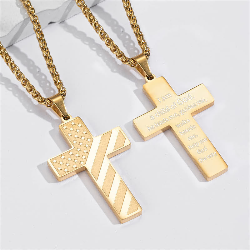 Tri-Color Cross Necklace with American Flag & Scripture: A Patriotic Expression