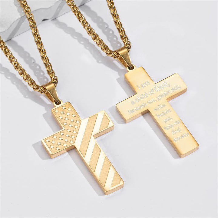 Tri-Color Cross Necklace with American Flag & Scripture: A Patriotic Expression