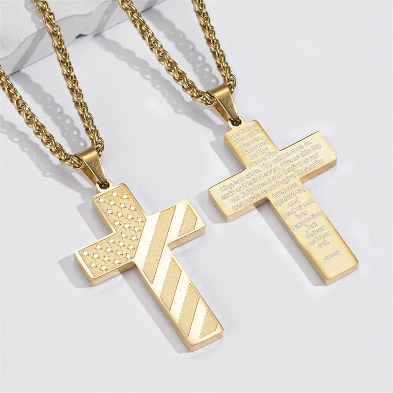 Tri-Color Cross Necklace with American Flag & Scripture: A Patriotic Expression
