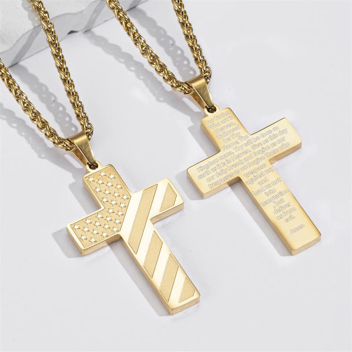 Tri-Color Cross Necklace with American Flag & Scripture: A Patriotic Expression