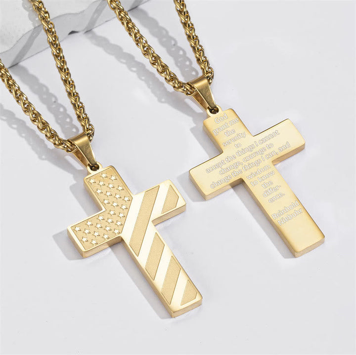 Tri-Color Cross Necklace with American Flag & Scripture: A Patriotic Expression