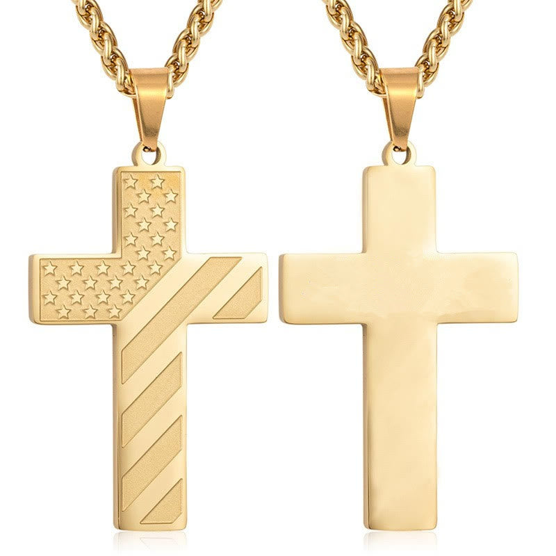 Tri-Color Cross Necklace with American Flag & Scripture: A Patriotic Expression