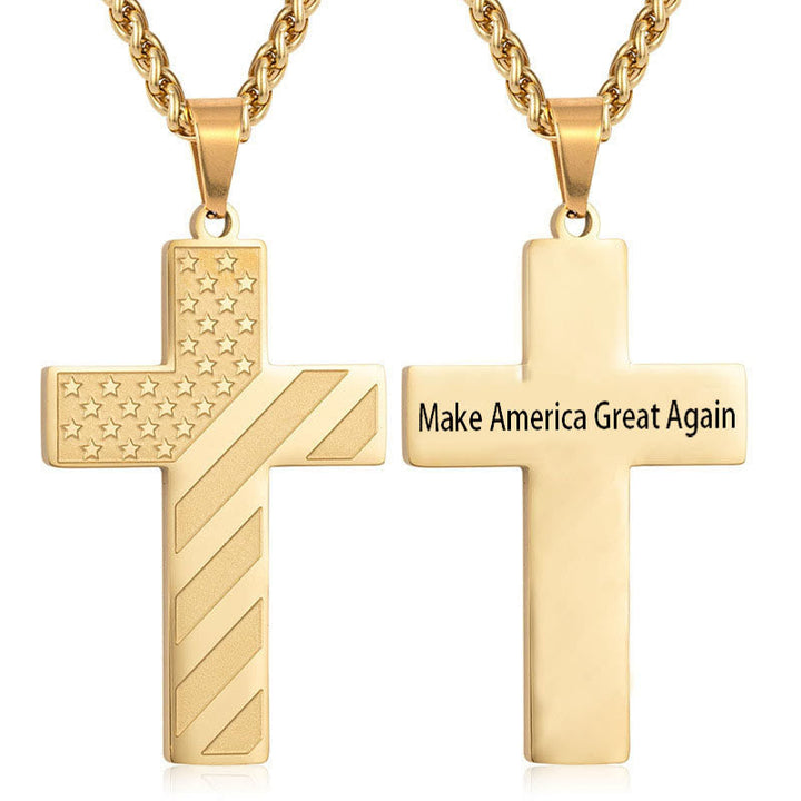 Tri-Color Cross Necklace with American Flag & Scripture: A Patriotic Expression