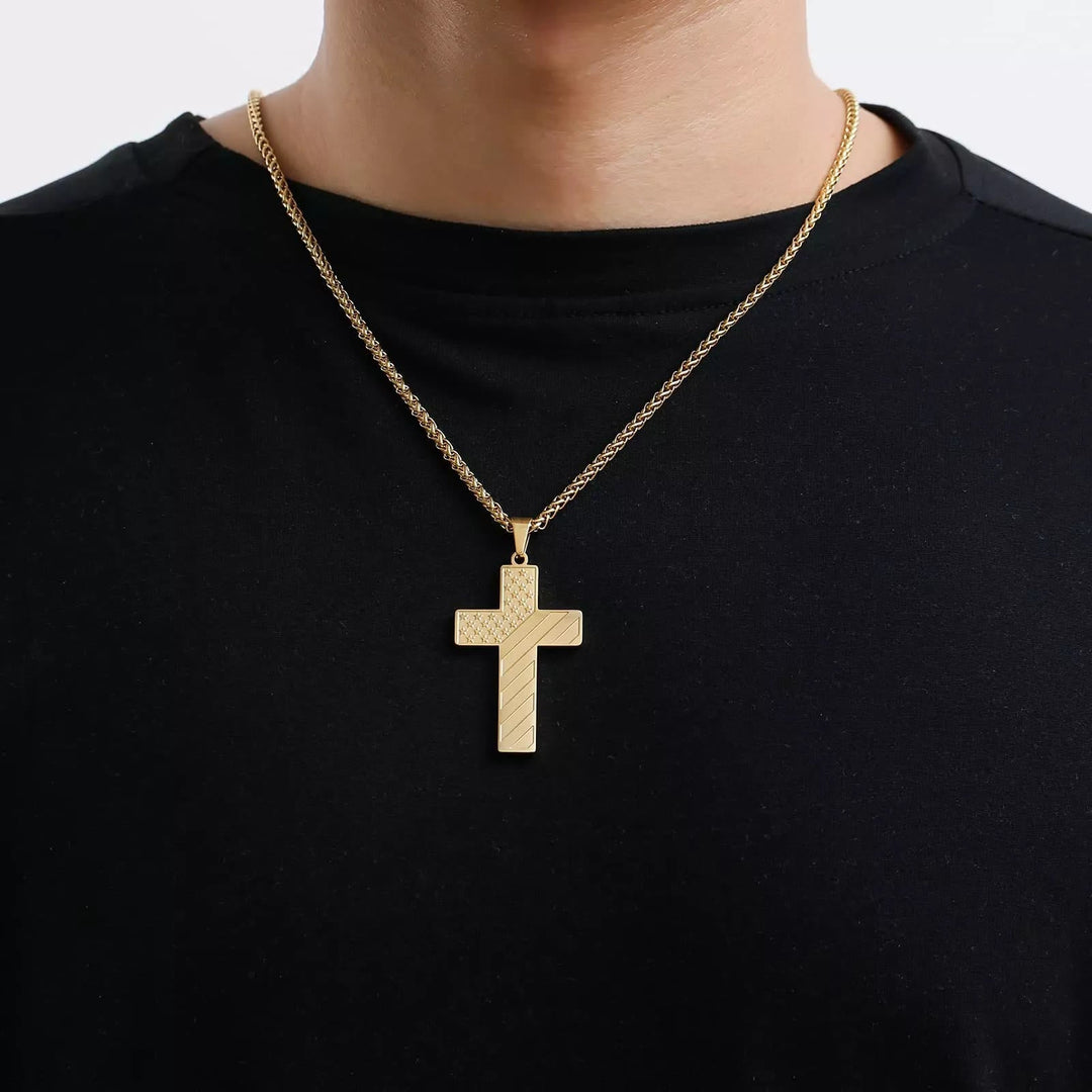 Tri-Color Cross Necklace with American Flag & Scripture: A Patriotic Expression