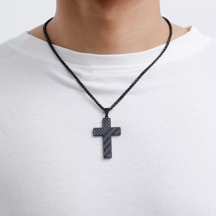 Tri-Color Cross Necklace with American Flag & Scripture: A Patriotic Expression