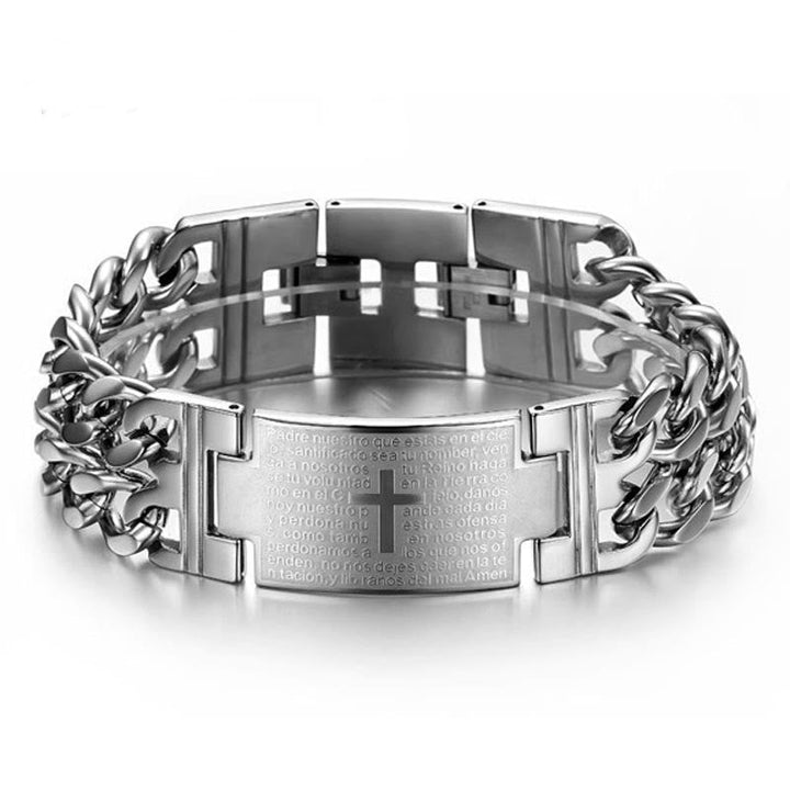 Cross & Prayer Bracelet: Sacred Text & Edgy Fashion
