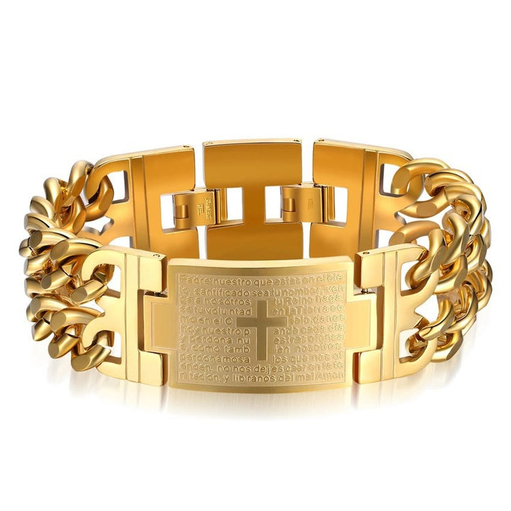 Cross & Prayer Bracelet: Sacred Text & Edgy Fashion