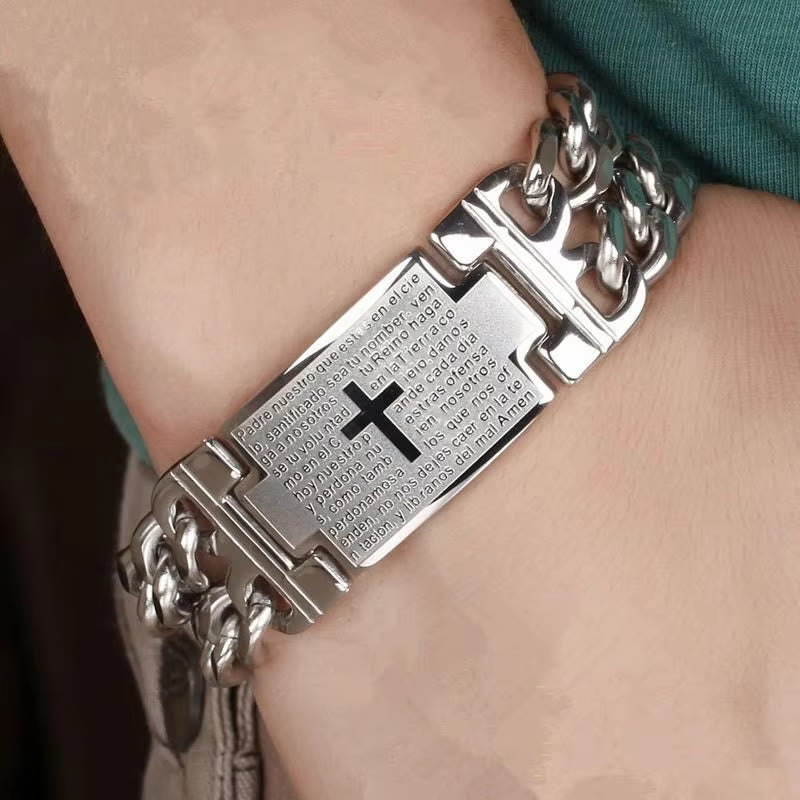 Cross & Prayer Bracelet: Sacred Text & Edgy Fashion