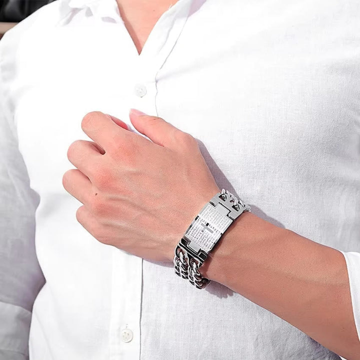 Cross & Prayer Bracelet: Sacred Text & Edgy Fashion