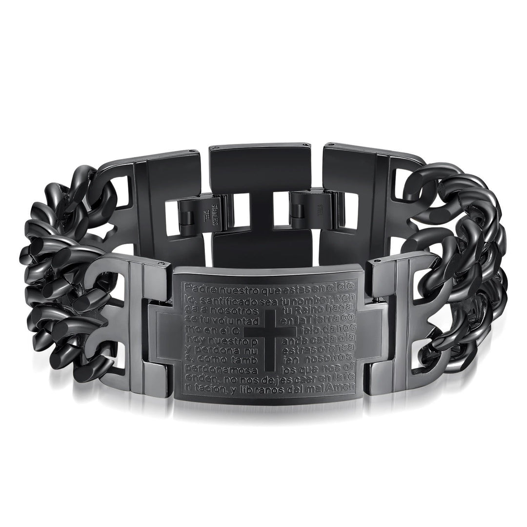 Cross & Prayer Bracelet: Sacred Text & Edgy Fashion