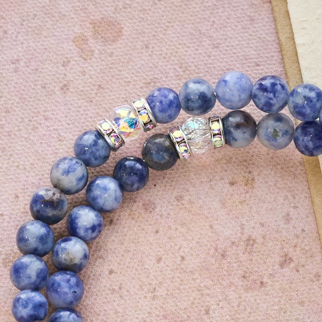 Blue Stone with Holy Family Memory Wire Rosary Bracelet