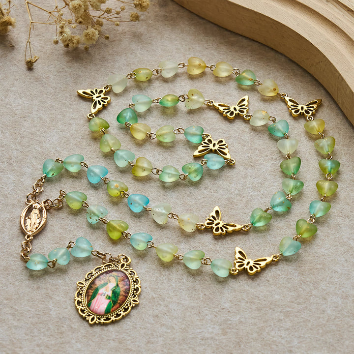 Green Heart & Butterfly Rosary, Bracelet: Devotion & Artful Spirituality