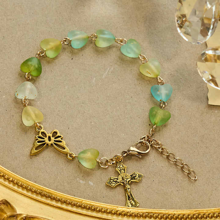 Green Heart & Butterfly Rosary, Bracelet: Devotion & Artful Spirituality