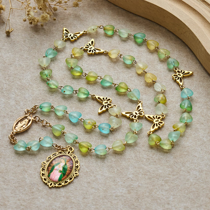 Green Heart & Butterfly Rosary, Bracelet: Devotion & Artful Spirituality