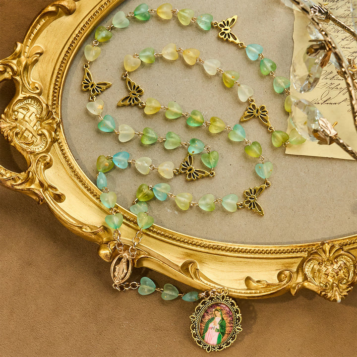 Green Heart & Butterfly Rosary, Bracelet: Devotion & Artful Spirituality