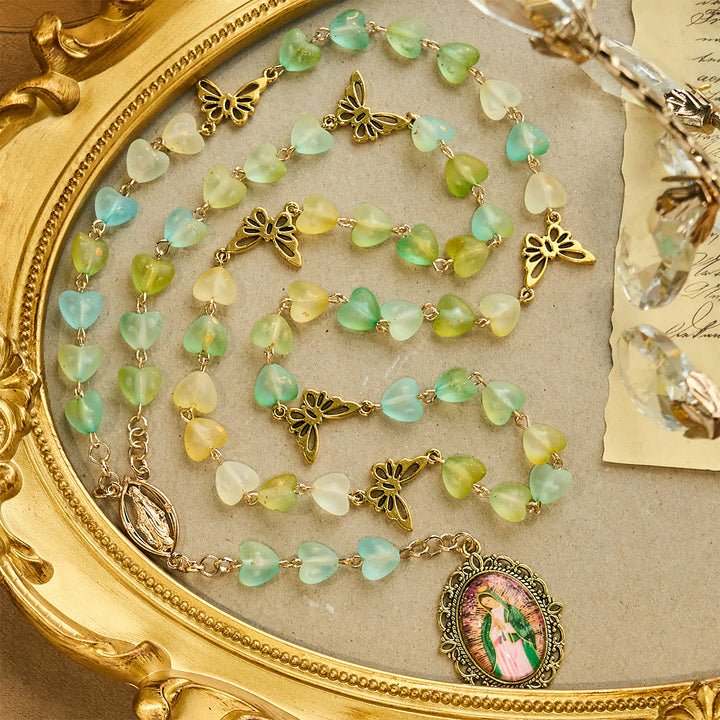 Green Heart & Butterfly Rosary, Bracelet: Devotion & Artful Spirituality