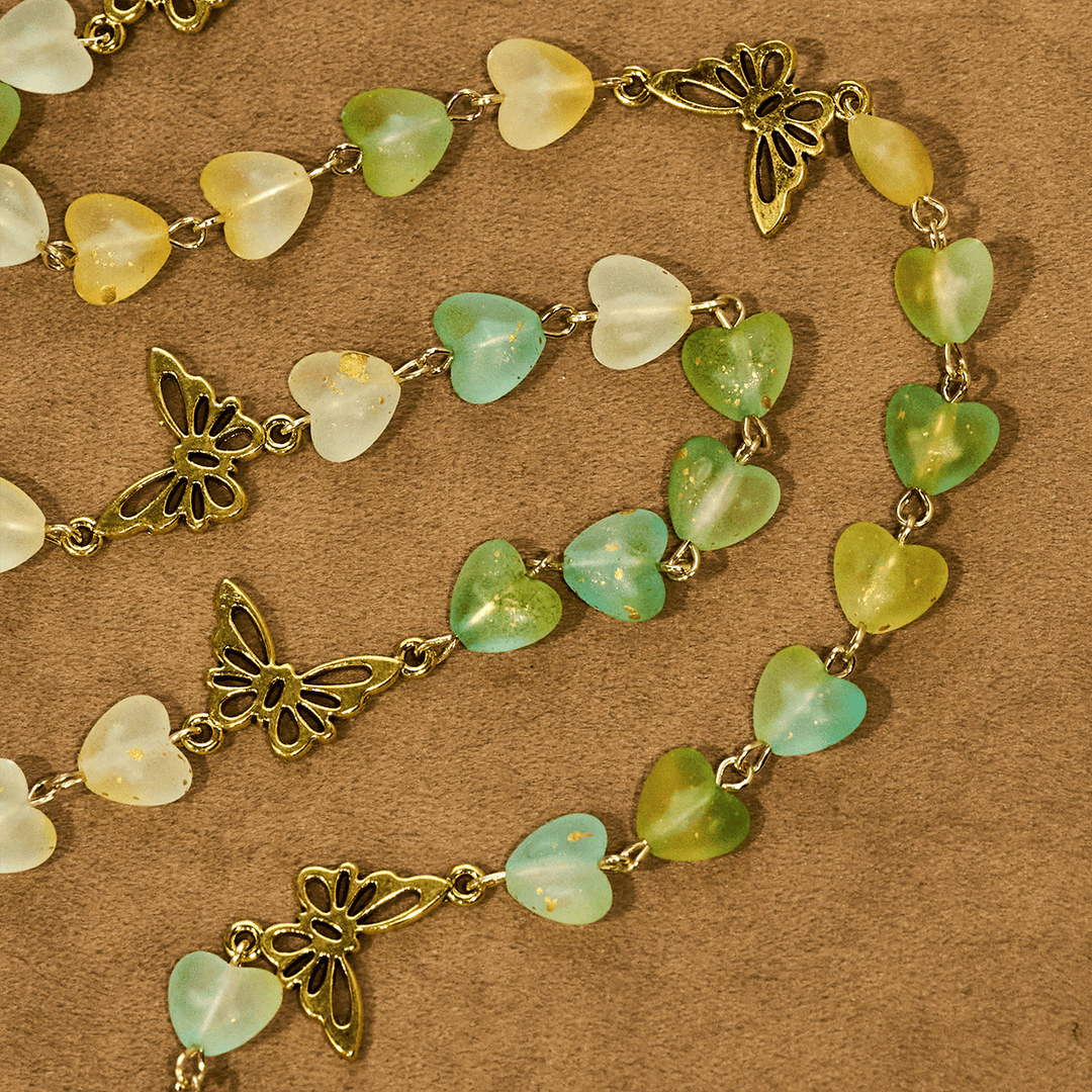 Green Heart & Butterfly Rosary, Bracelet: Devotion & Artful Spirituality