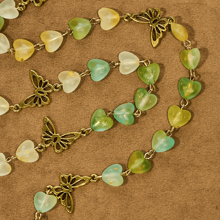 Green Heart & Butterfly Rosary, Bracelet: Devotion & Artful Spirituality