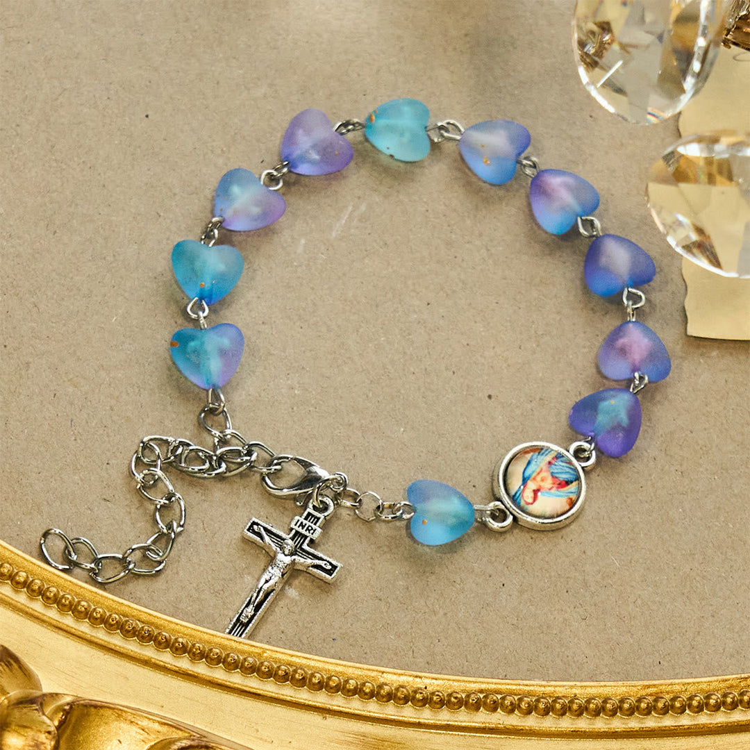 Blue Heart & Butterfly Rosary, Bracelet: Devotion & Artful Spirituality