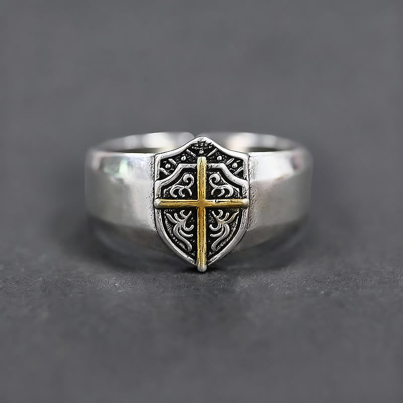 Shield Cross Ring: Faithful Protection & Timeless Devotion