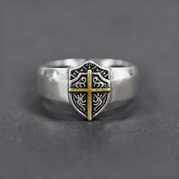 Shield Cross Ring: Faithful Protection & Timeless Devotion