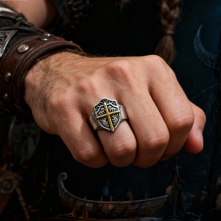 Shield Cross Ring: Faithful Protection & Timeless Devotion