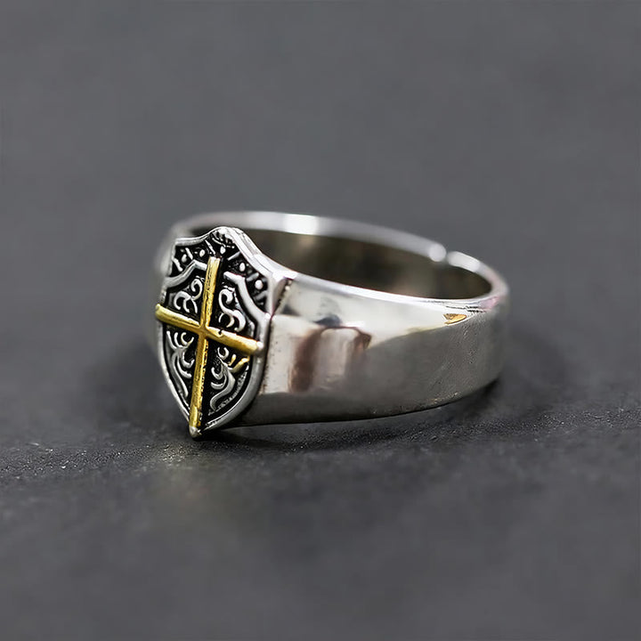 Shield Cross Ring: Faithful Protection & Timeless Devotion